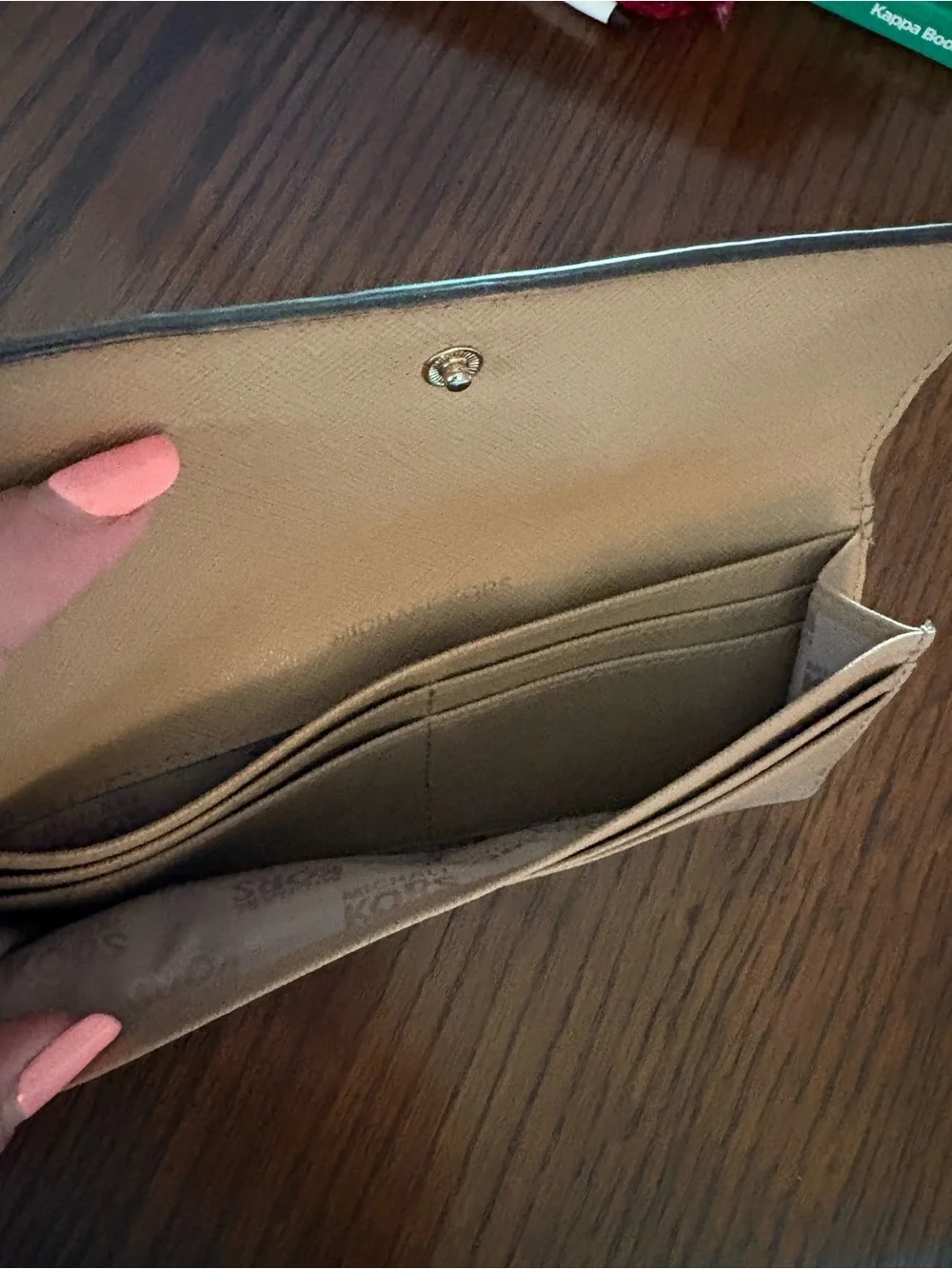 Michael Kors Taupe Saffiano Leather Continental Wallet with Gold Plaque